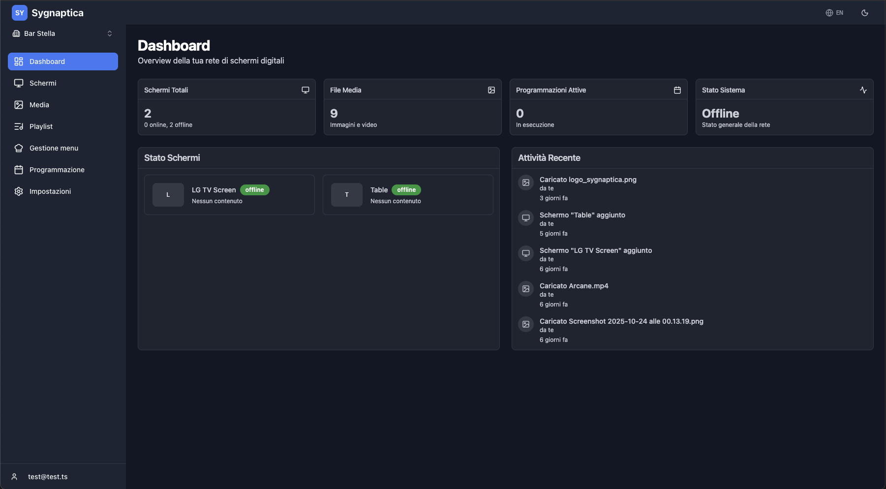 Dashboard ORKESTA — gestione centralizzata schermi digitali